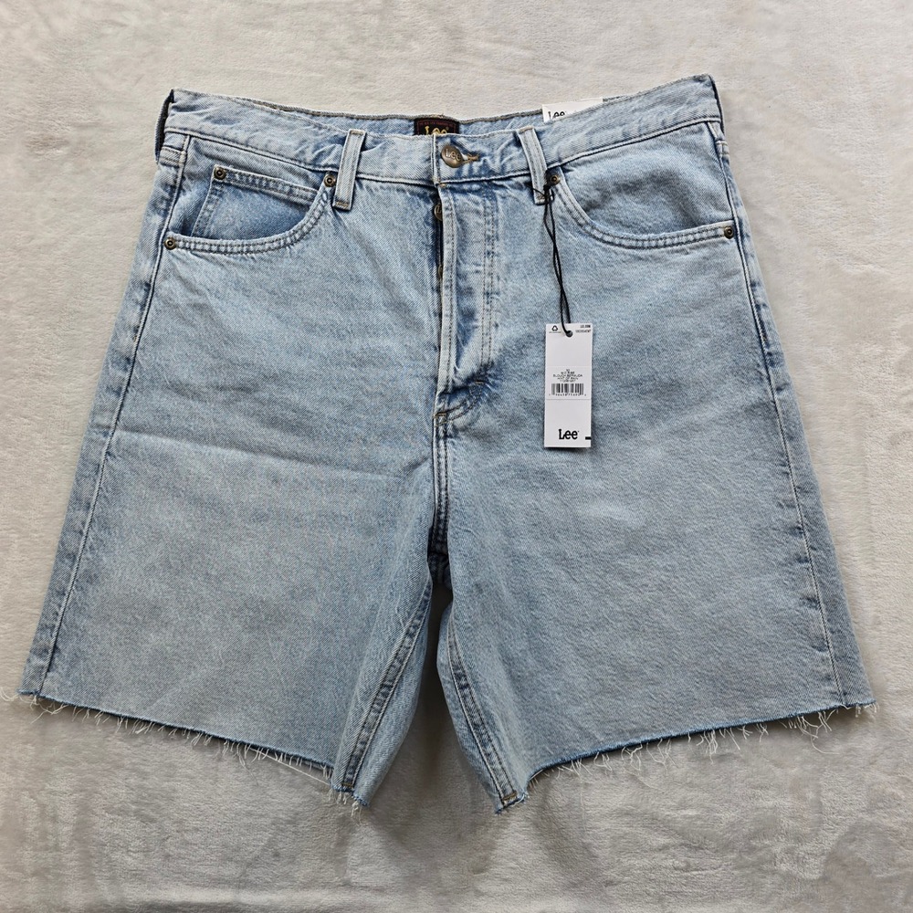 Lee Denim Shorts Mens 30 Light Wash Jean Cotton Slouch Bermuda Raw Hem NEW - Picture 2 of 9
